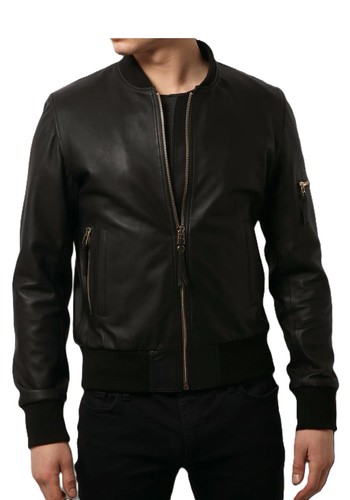 Blouson bomber noir - en, cuir