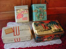 Rare 4 Boîtes à Biscuits en Fer Ann.50-60 Déco Cuisine Anciens Objets du XXème