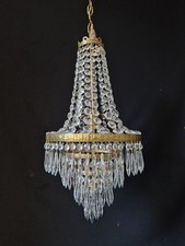 Antique Vintage Brass & Crystals French Empire Chandelier Ceiling Fixture 