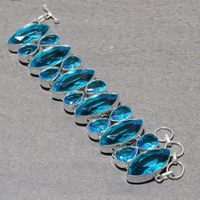 Bracelet bijoux ethniques mode fait main pierre précieuse topaze bleue suisse...