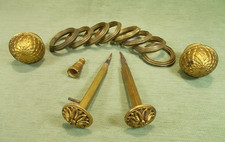 Ancienne Monture de Rideau en Cuivre - Supports, Anneaux, Boules, Gland - 1920's