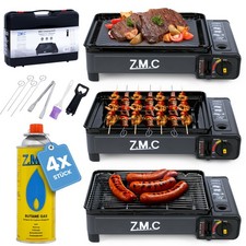 ZMC Camping Réchaud Gaz Barbecue à Set 2in1 Avec Plaque + 4x Cartouches de 227g