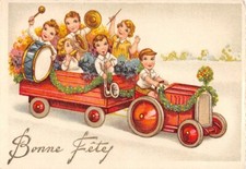 CPA Fantasy - Happy Holiday - Young Kids Musicians in a Tractor-Trailer