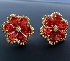 4 CWT Orange Topaz Gemstone Round Flower Earrings 18K Gold Plated Over Gorgeous