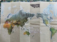 UTA MAP PLANISPHERE LEAFLET ADVERTISING AVIATION VGC 68 x 50 cm