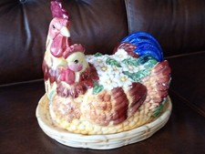 Terrine Plateau couvert - Nid fleuri COQ et POULE - FAIENCE émaillée