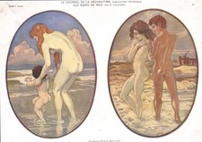 1910 Lithographie Bains de mer
