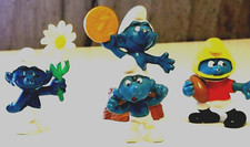4 Rare Smurf Figures Schleich Football Peyo Bully Dupuis Smurf W/ Daisy