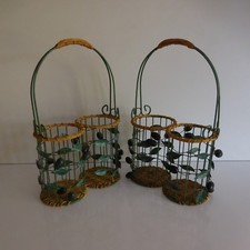 2 SILEA Handmade Rattan Wrought Iron Bottle Holders Art Deco XXe PN France N2938