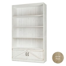 meuble étagère 4 niveaux + stockage fermé L119 en bois massif blanc cérusé 