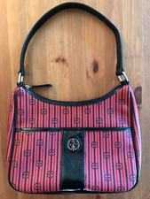 Giani Bernini Stripe Signature Small Hobo Handbag Black/Red Faux Leather Purse