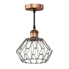 Suspension vintage RETRA bronze Douille E27 Abat-jour en cage pliable