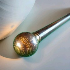 Pommeau de Canne ou Ombrelle - Ancien - Acier damassé, doré