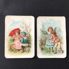 Chocolat SAINTOIN 2 Chromos Chasse Papillon XIXè French Victorian Scrap 19thC