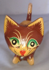 ANTIQUE HANDMADE CAT FIGURINE WITH WOODEN NECKLACE