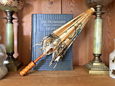 Ombrelle Asiatique Vintage en Bois et Papier de Riz - Motif Fleur et Oiseau