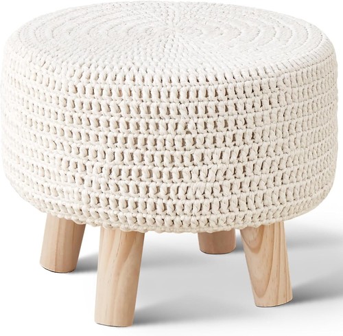 Knitted cotton boho pouf - cotton,