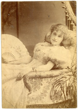 England, Young Woman in an Armchair with Fan, ca.1890, Vintage Albumen