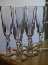 VAL ST LAMBERT 6 ANTIQUE CRYSTAL CLEAR CHAMPAGNE FLUTES OLIVE SIZE