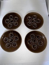 (4) Ecume NIDERVILLER Fawn Brown Oyster Plates Majolica France Vintage