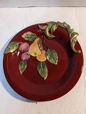 Fitz and Floyd Renaissance Burgundy w/Fruit Design Canape Plate 9 Inches READ