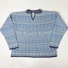 Oilily Vintage Sweater Blue White Fair Isle Knit Reindeer Cotton Women's Large