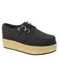 T. U. K.A8863 Tuk 2-Ring Rond Orteil Haut Creeper Noir Toile Jute Envelopper