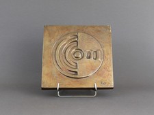 Abstract bronze sculpture, Vintage 1970s, Squared wall decor, Signed & dated