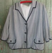 Petite veste femme ancienne Faite main tissu pied de poule passepoilé marine