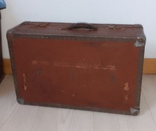 Ancienne Valise En Bois /Cuir/Cuivre 54,5 X 34,5 Cm