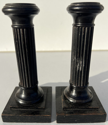Paire bougeoirs bois - en,
