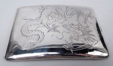 Étui À Cigarettes Antiques Export Dragon Chinois Argent