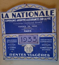 CALENDRIER CARTON  PORTE COURRIER 1933 ASSURANCE LA NATIONALE