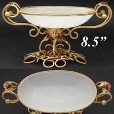 Antique French Napoleon III White Opaline 'Vide Poche', Bonbon, Glass Berries