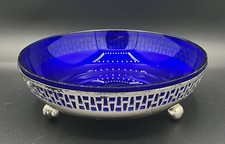 Art Deco centerpiece chrome metal and cobalt blue glass design 20th century