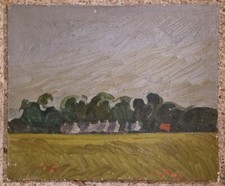 Beau Tableau Peinture HST Paysage Abstrait Campagne Vue Etiquette Vente Millon