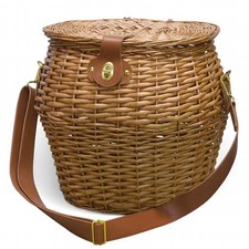 Grand Panier Ovale En Osier Avec Couvercle Et Bandoulière 37 X 25 X H 34 Cm