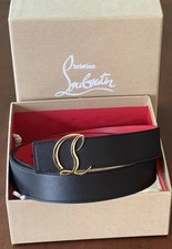 CHRISTIAN LOUBOUTIN CL Logo Monogram Calf Leather Belt Black Size 34-36” Waist