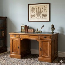 Bureau Ancien Chêne Cuir Noir