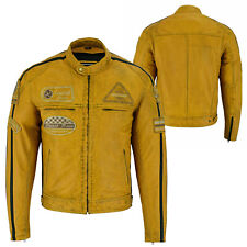 Motorcycle Leather Scooter Jacket Cafe Racer,Naked Mens Vintage Yellow