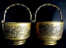 2 cache pots chinois laiton dragon Old chinese brass planter bowl