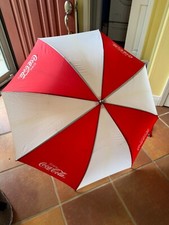 VINTAGE COCA COLA COKE WOODEN HANDLE GOLF STYLE UMBRELLA 38" LONG