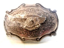Vintage Silver Tone Brave Spirit American Eagle Belt Buckle Mint