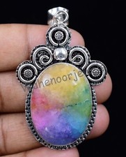 72.20 CT Arc-en-Ciel Solaire Quartz 925 Pendentif Argent Massif Bijoux Certifié