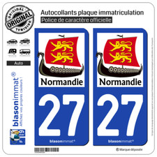 2 Stickers autocollants plaque d'immatriculation auto | 27 Normandie - Drakkar