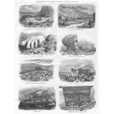 GREECE Excavations of the Temple of Minerva at Priene - Antique Print 1870