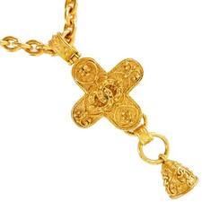CHANEL COCO Mark Necklace Cross bell vintage gold Plated Gold cross 170g Women