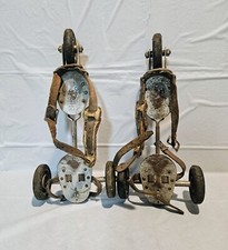 Antique Patins Jack 3 Wheel Metal Roller skates w/leather Straps Made in France 