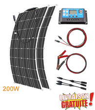 Kit solaire 200W flexible 12V avec régulateur batterie camping-car van