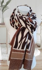 Écharpe Marron Beige Laine Et